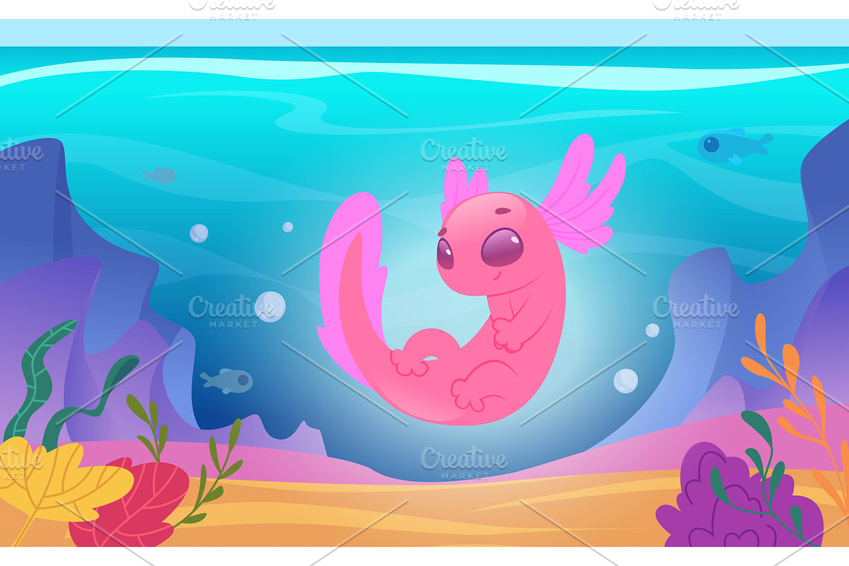 Axolotl. Cartoon background, an Animal Illustration by Onyx