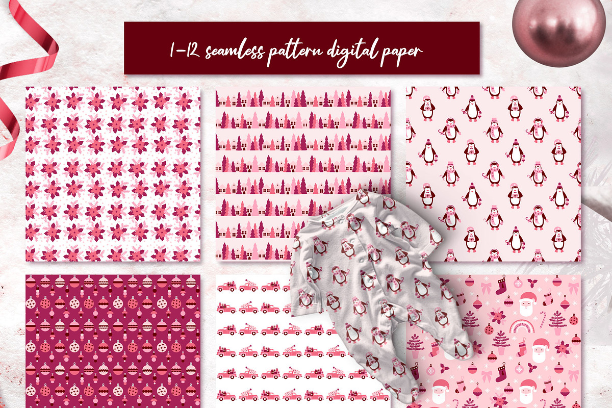 Pink Christmas Clipart & Patterns, a Decorative Illustration by AvaAva (Photo 12 of 25)