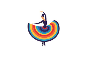 Colorful dancer in a swirling rainbo, an Illustration by designvectx