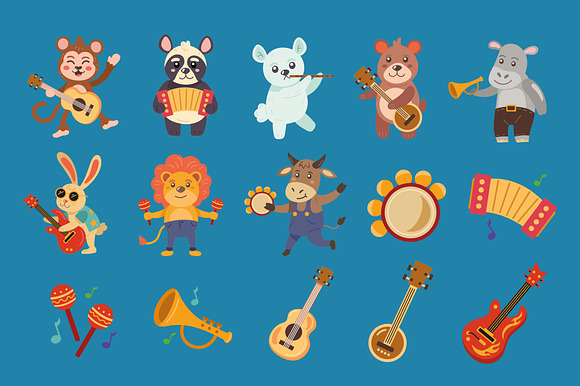 Cute Animals Music Illustration Set preview 2