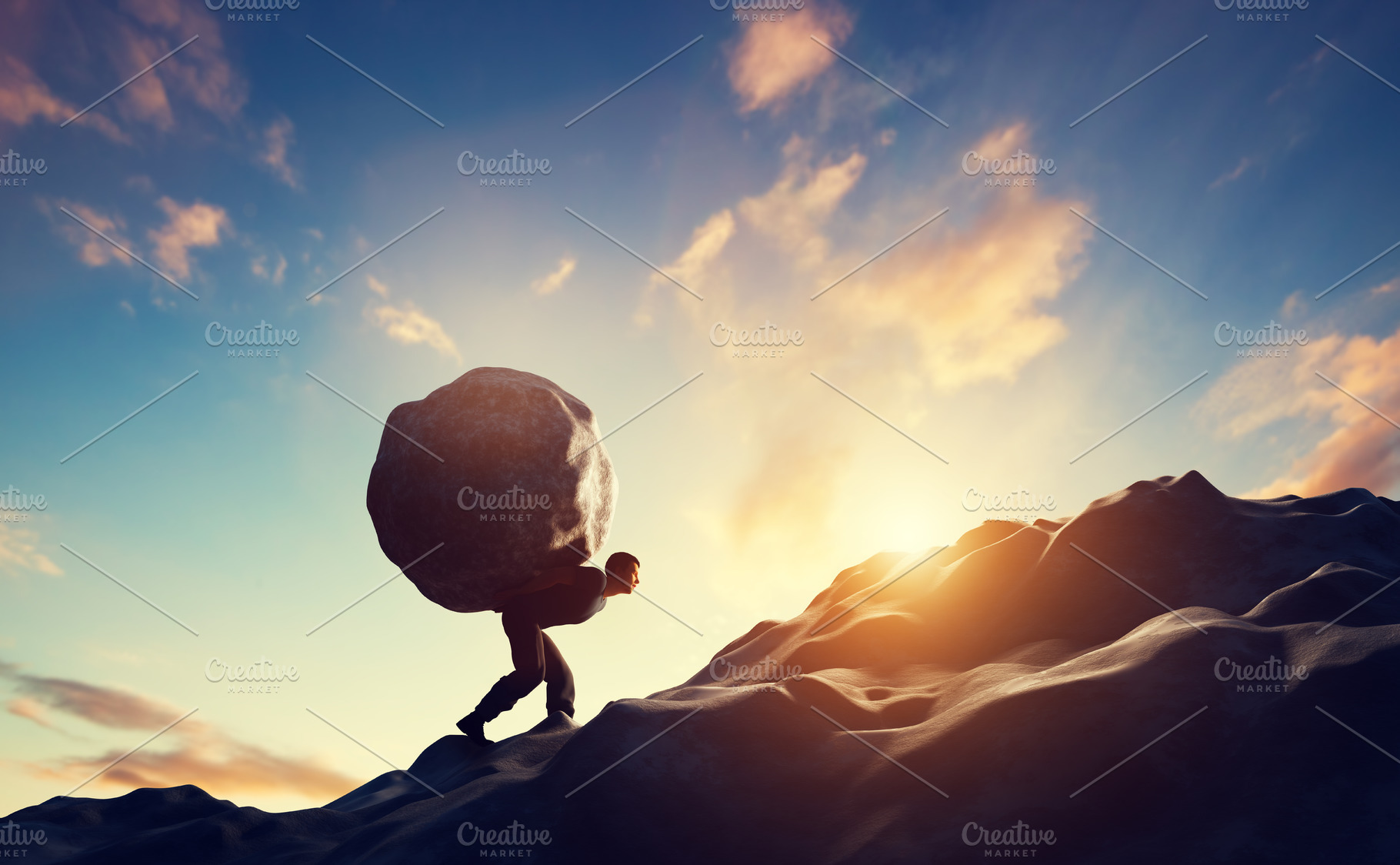 Man carrying haeavy stone uphill., a Person Photo by Photocreo Michal Bednarek