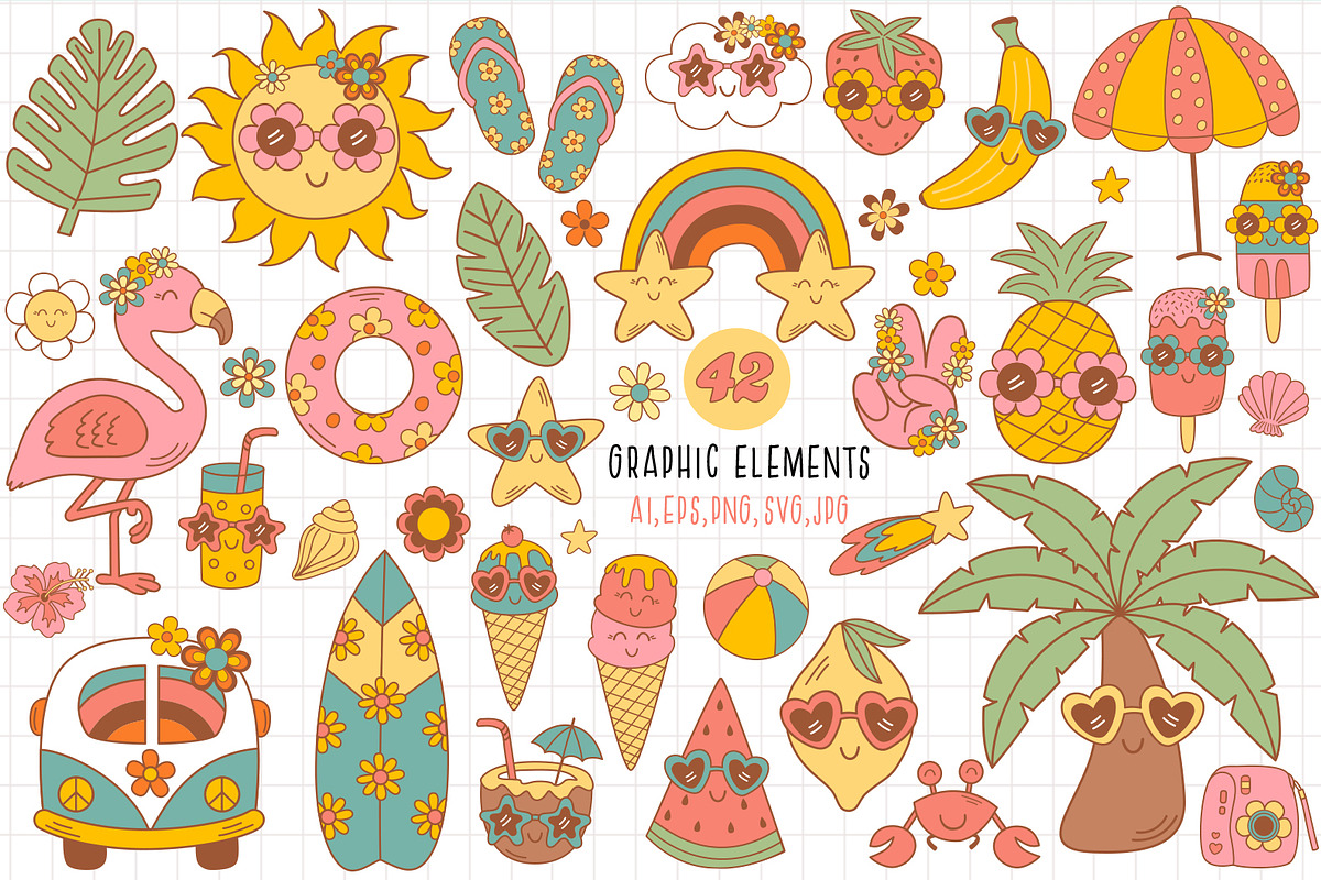 Groovy Summer Collection, a Seasonal Illustration by NataKa (Photo 2 of 9)