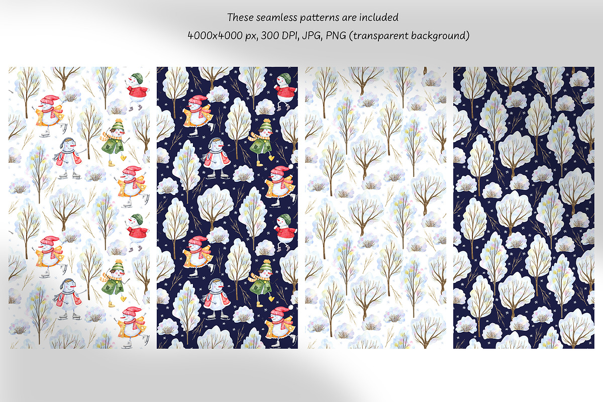 Snowmen Village Watercolor Clipart, an Illustration by Anna Druzhkova (Photo 14 of 20)
