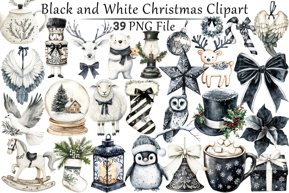 Black and White Christmas Clipart, a Seasonal Illustration by CitraGraphics (Photo 1 of 9)
