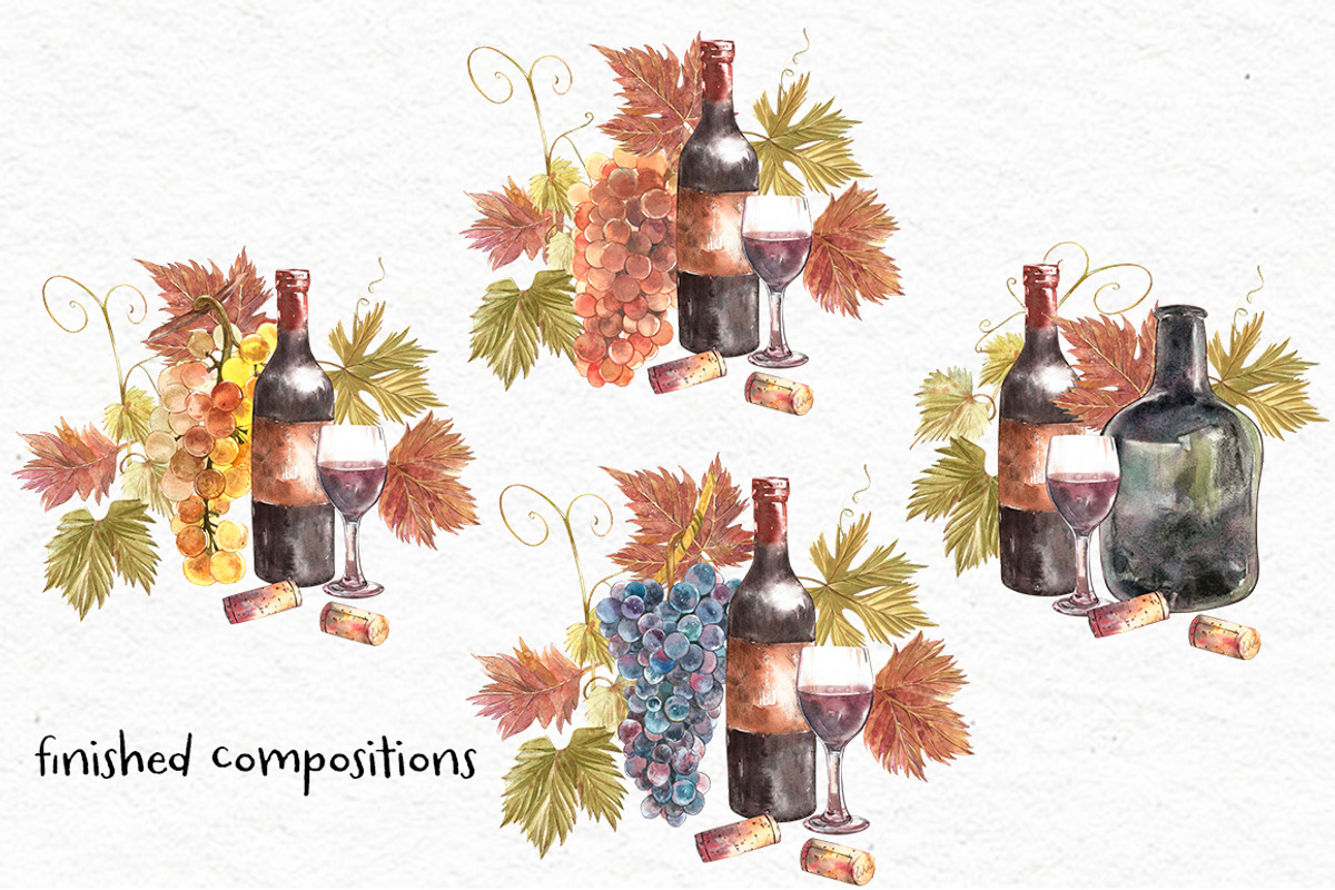Wine and grapes set illustrations, a Food Illustration by Ann Astro (Photo 4 of 9)