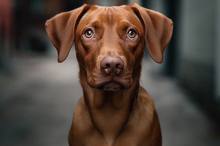A lonely dog standing in the street