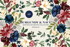 Burgundy & Navy Watercolor Clipart