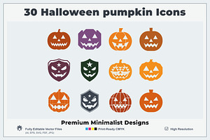 Minimal Halloween Pumpkin Icons, a Solid Icon by Vectorium Studio