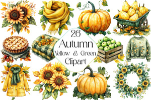 Yellow & Green Autumn Clipart, an Illustration by DreamPrint404