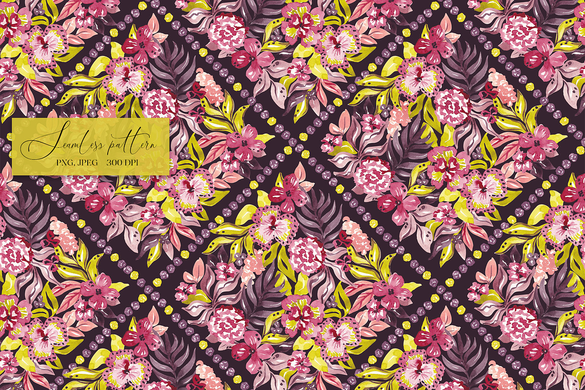 Rich Watercolor Floral Pattern, a Pattern Graphic by SirenaArt (Photo 8 of 17)