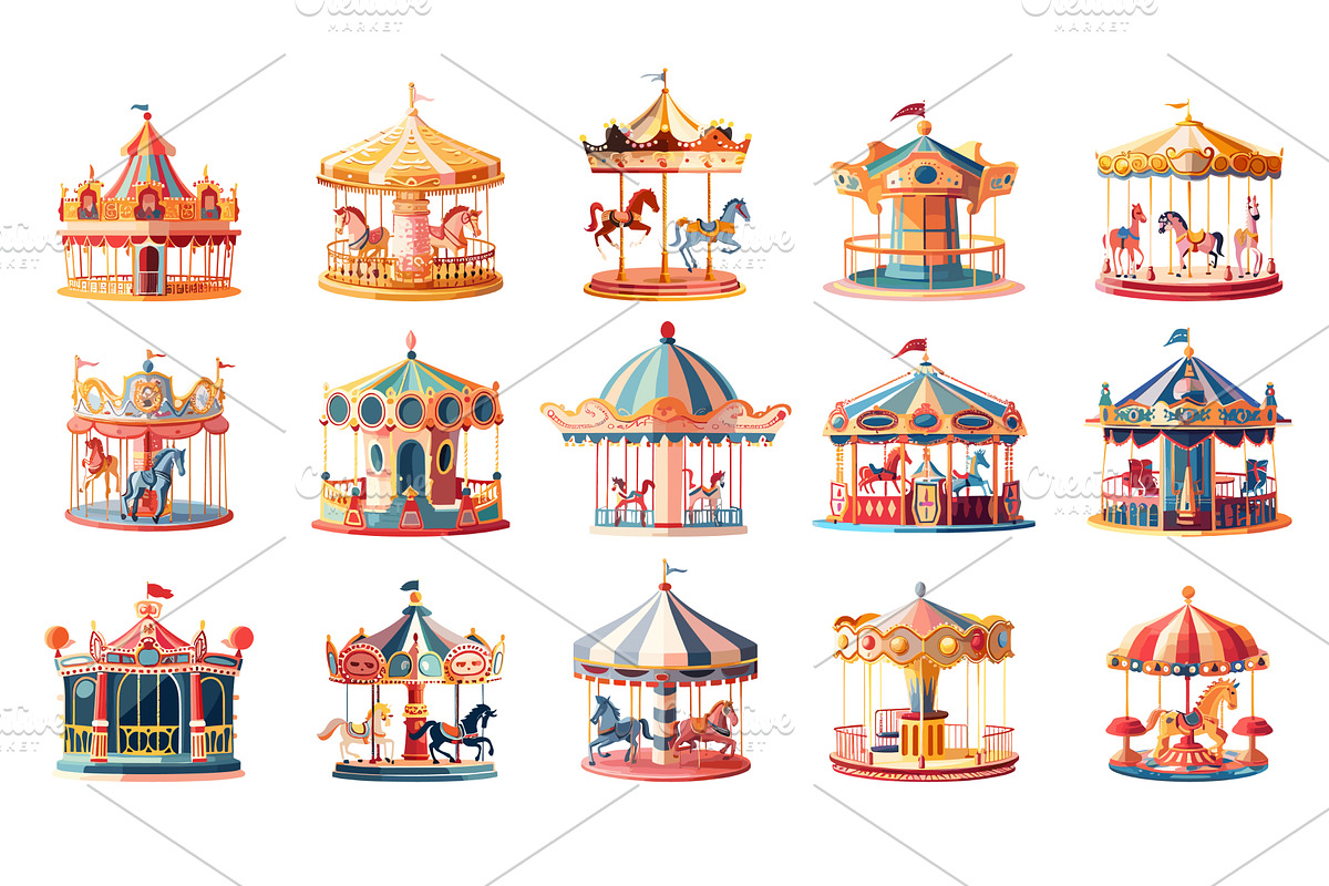 Horses carousels attractions cartoon, an Object Illustration by Onyx