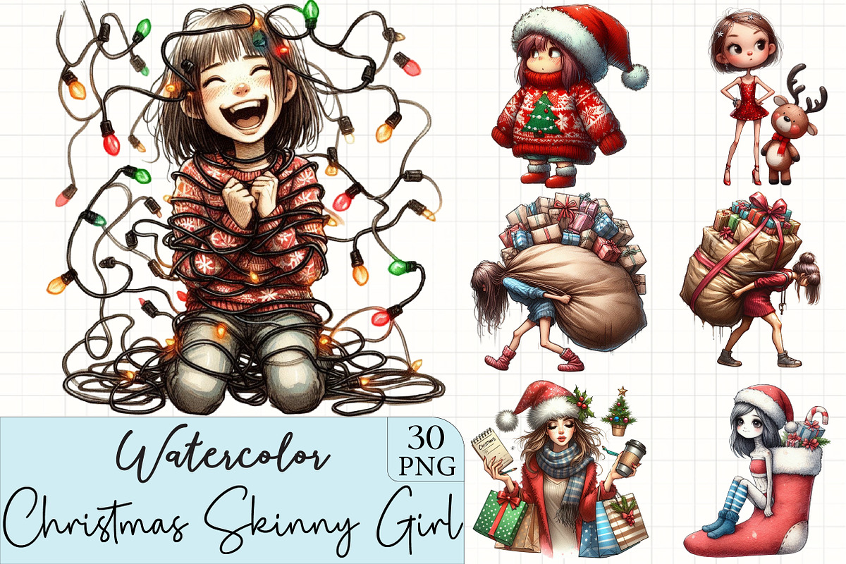Christmas Funny Skinny Girl Clipart, an Illustration by CrexoraLab (Photo 1 of 5)
