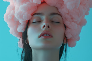 A serene portrait of a cognitive psychologist woman with closed eyes, featuring, a Person Photo by Textures & Backgrounds