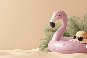 Pink Flamingo Pool Float with Tropical Leaves and Summer Vacatio, an Animal Photo by José Manuel Gelpi