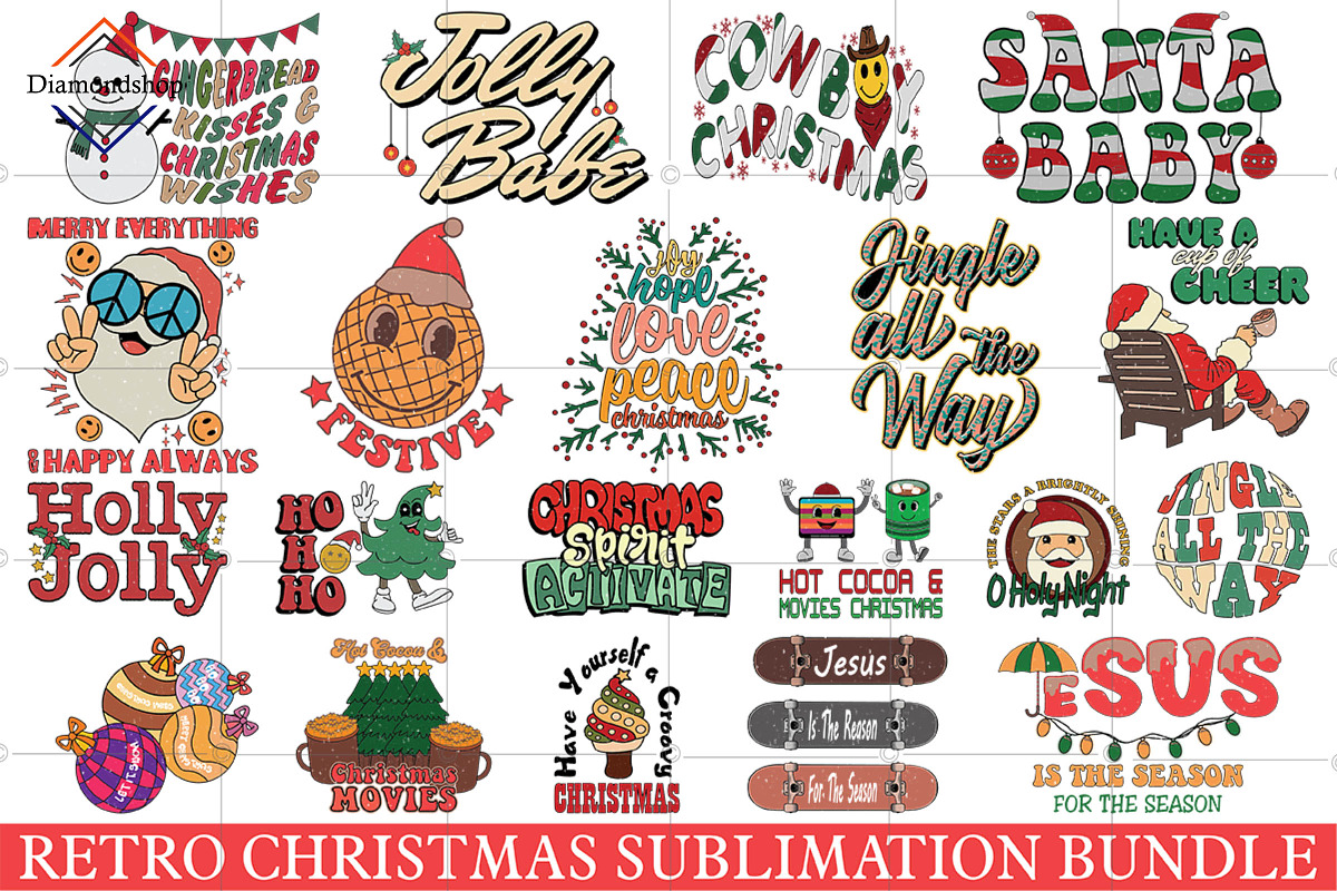 Retro Christmas Sublimation Bundle, a Decorative Illustration by DiamondShop (Photo 1 of 11)
