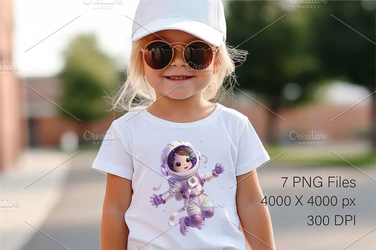Cute girl astronaut. T-Shirt, PNG., a Person Illustration by KENO Mascots (Photo 6 of 9)