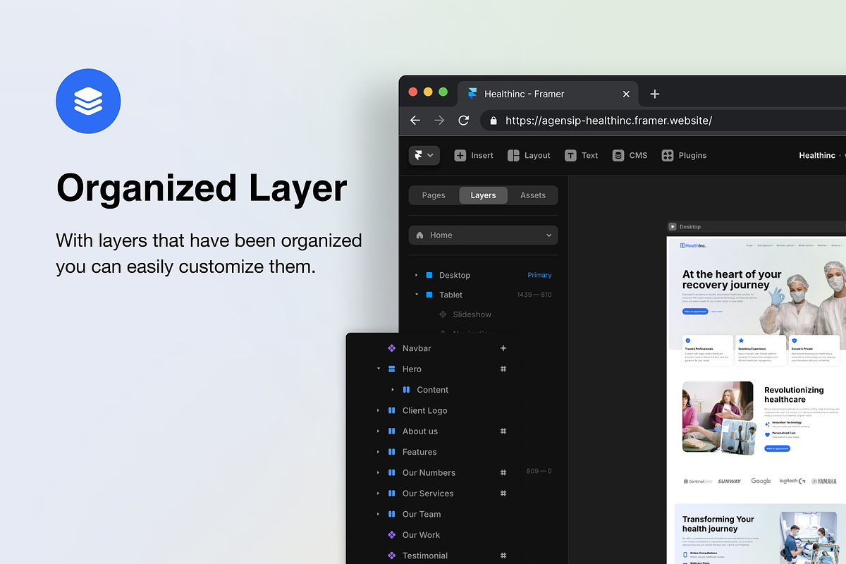 HealthInc - Framer Template, a Landing Page Template by Agensip Design Agency (Photo 6 of 8)