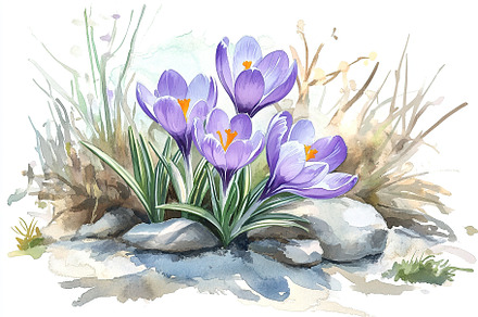 Illustration of spring crocus flowers, a Nature Photo by AlyaAnd