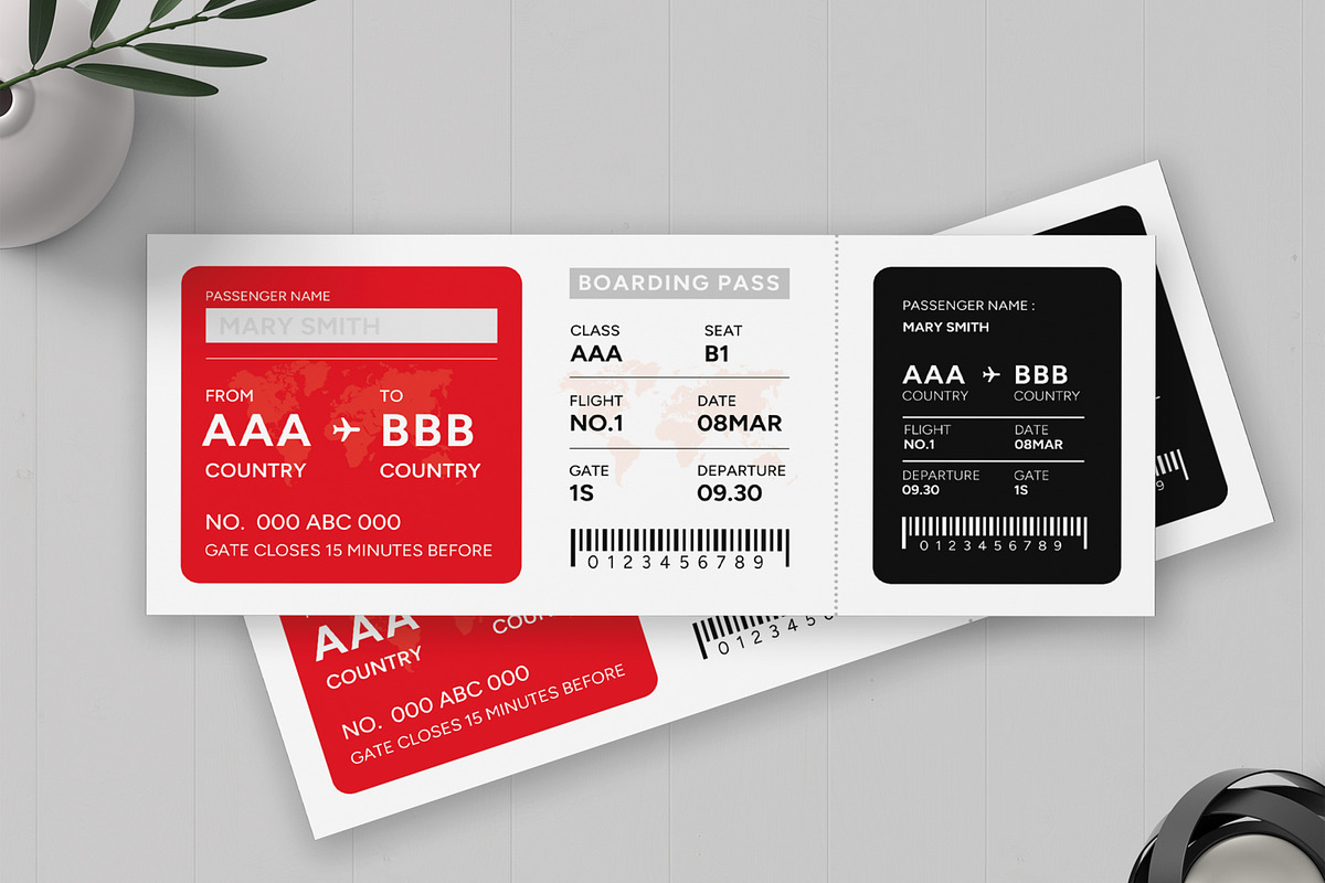 Boarding Pass Ticket Template, a Stationery Template by MightyDesign (Photo 1 of 6)
