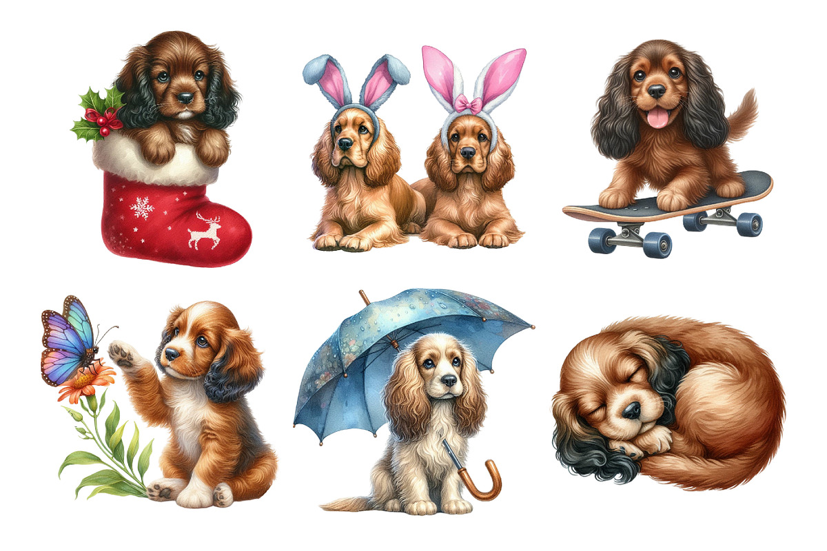 Watercolor Spaniel Clipart Bundle, an Illustration by Daily.Designs (Photo 3 of 5)