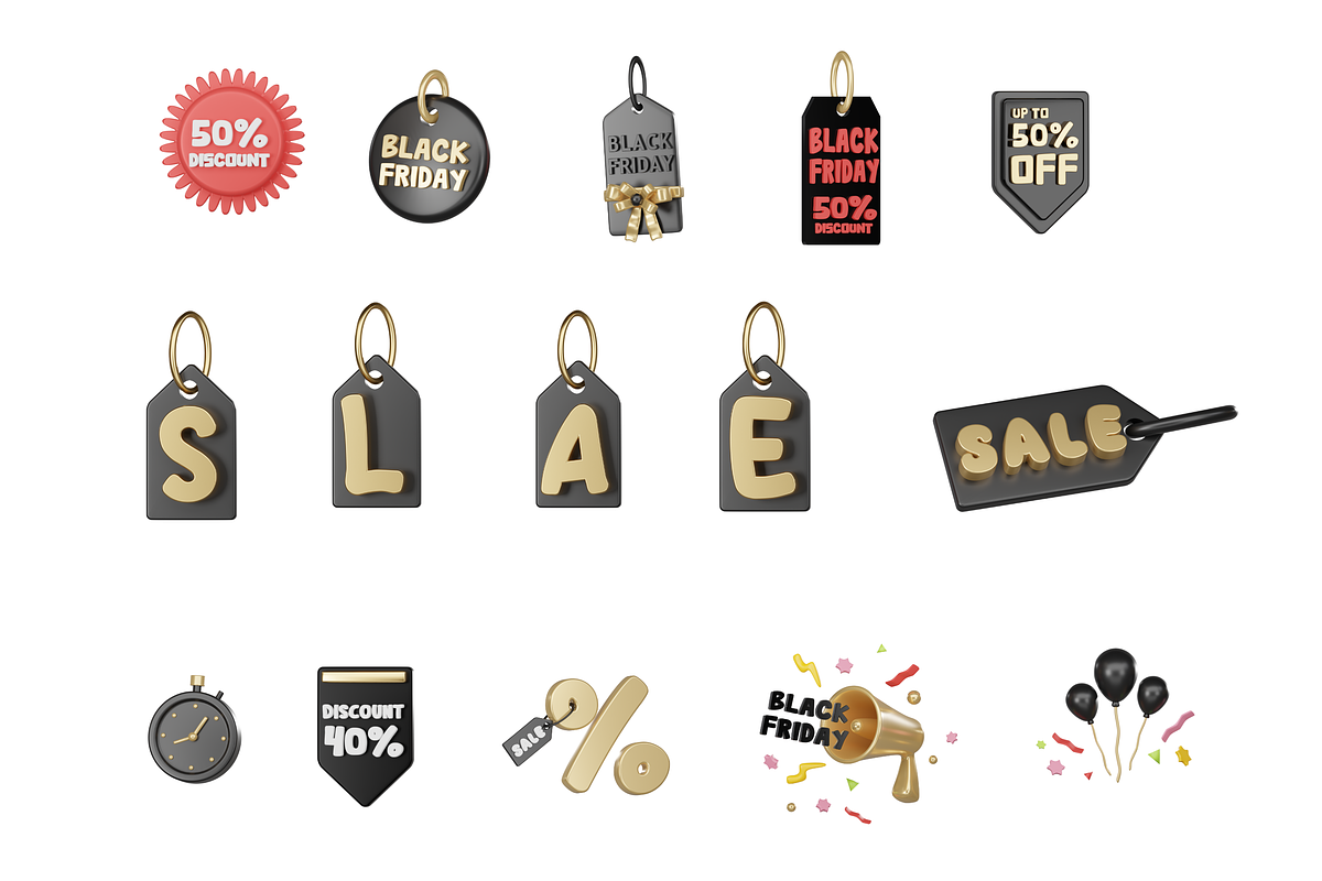 3D Pack of 30 Icons Black Friday, an Object 3D Model by BiimStudio (Photo 2 of 3)