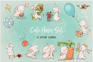 Cute Hares Set