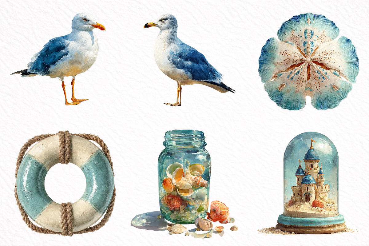 Watercolor Beach Vibes Clipart, an Illustration by DreamArtGraphic (Photo 2 of 8)