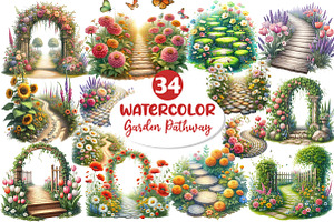 Flower Garden Pathway Clipart, an Illustration by Dream Creation
