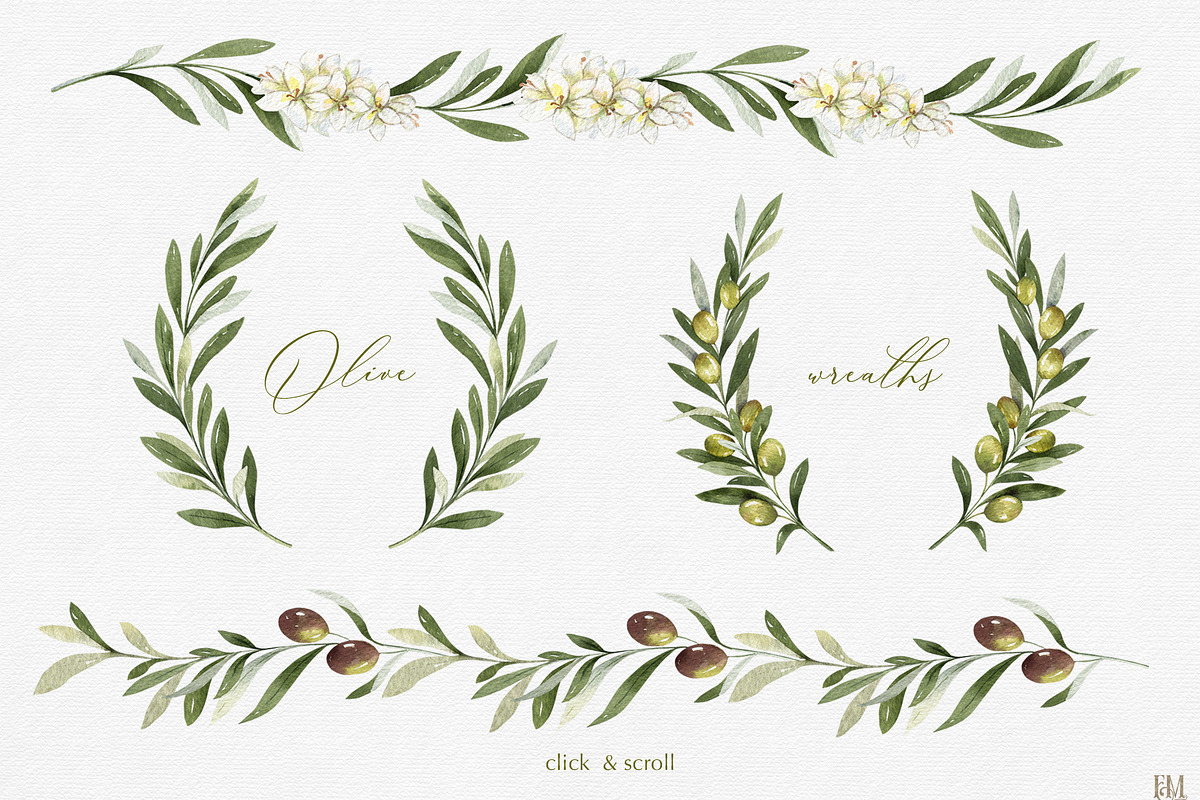 Olive watercolor collection, a Food Illustration by Elena Medvedeva