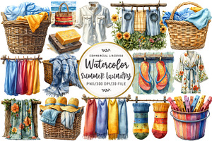 Summer Laundry Day Clipart, an Illustration by OK Design