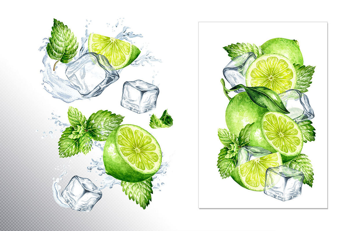 Mojito. Hand drawn watercolor set, a Food Illustration by Daria Ustiugova (Photo 5 of 11)