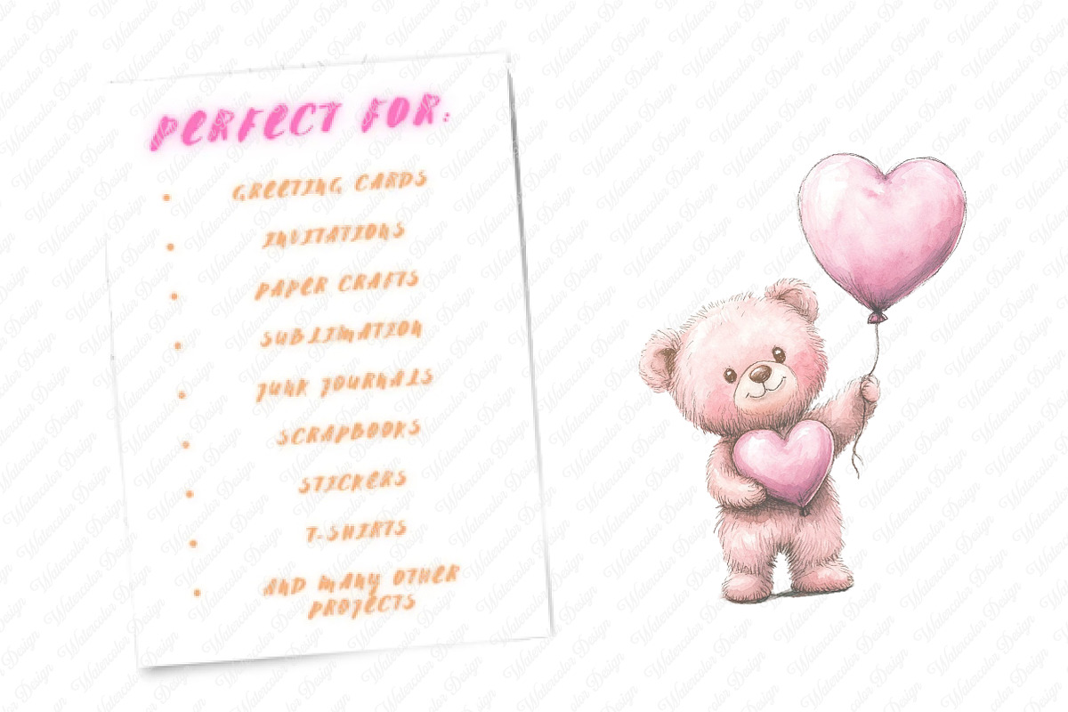 Pink Cute Blush Teddy Bear png, an Illustration by Watercolor design (Photo 7 of 11)