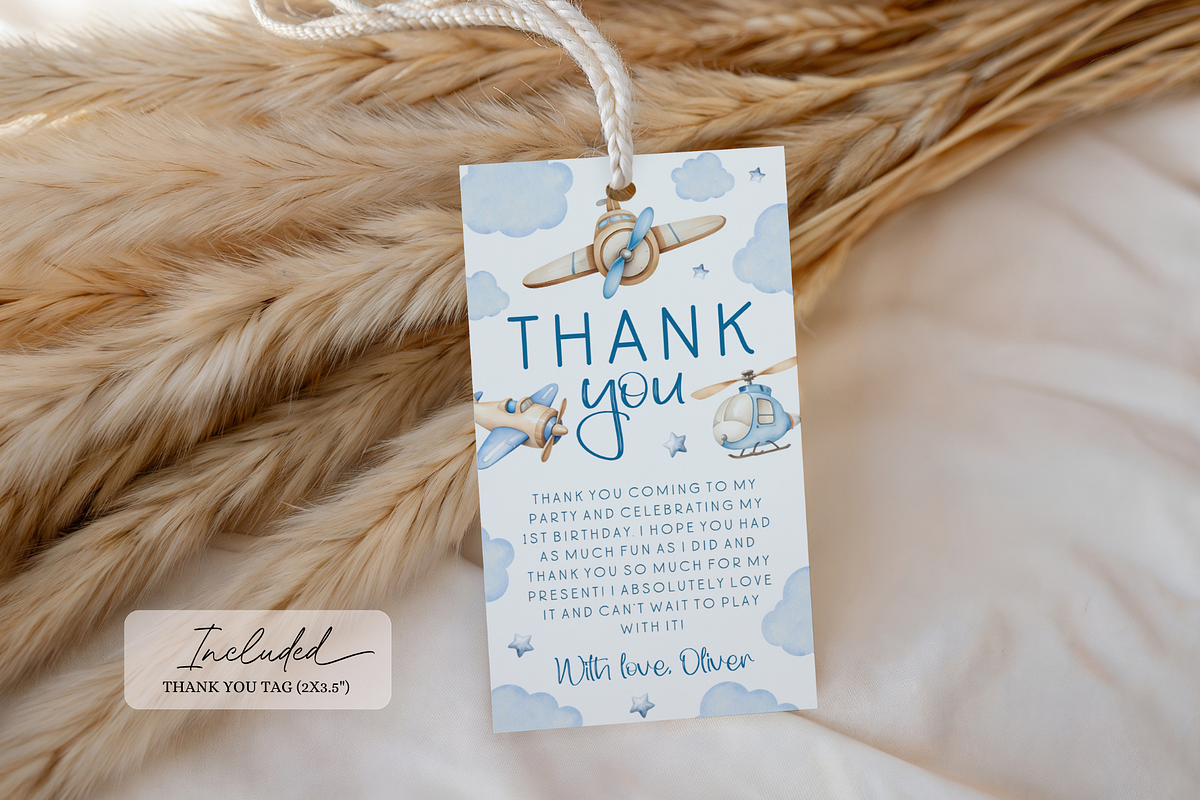 Airplane First Birthday Invite Set, a Templates & Theme by VeliusCreativeStudio (Photo 3 of 5)
