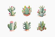 Cute Cactus Watercolor Clipart, a Decorative Illustration by jvxvxnism (Thumbnail 2 of 6)