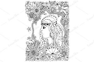 Doodle Woman In Floral Frame