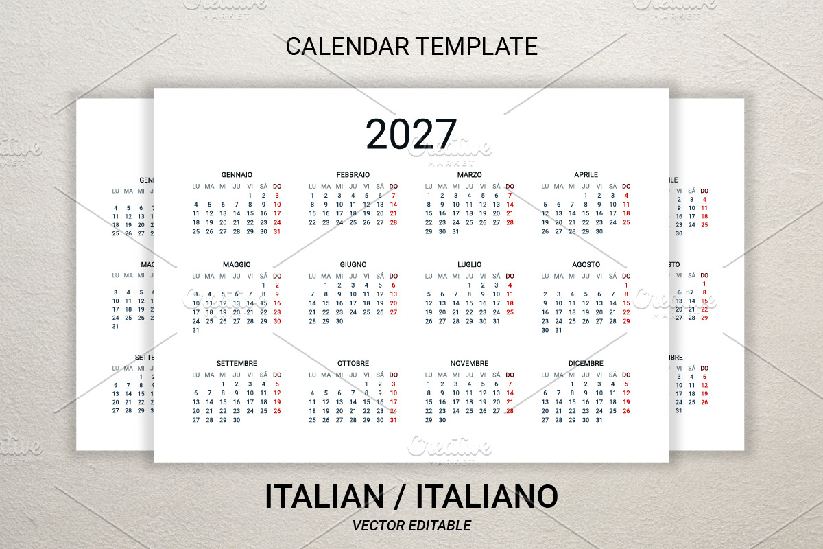 2027 calendar template in Italian, a Stationery Template by Ederella (Photo 1 of 2)