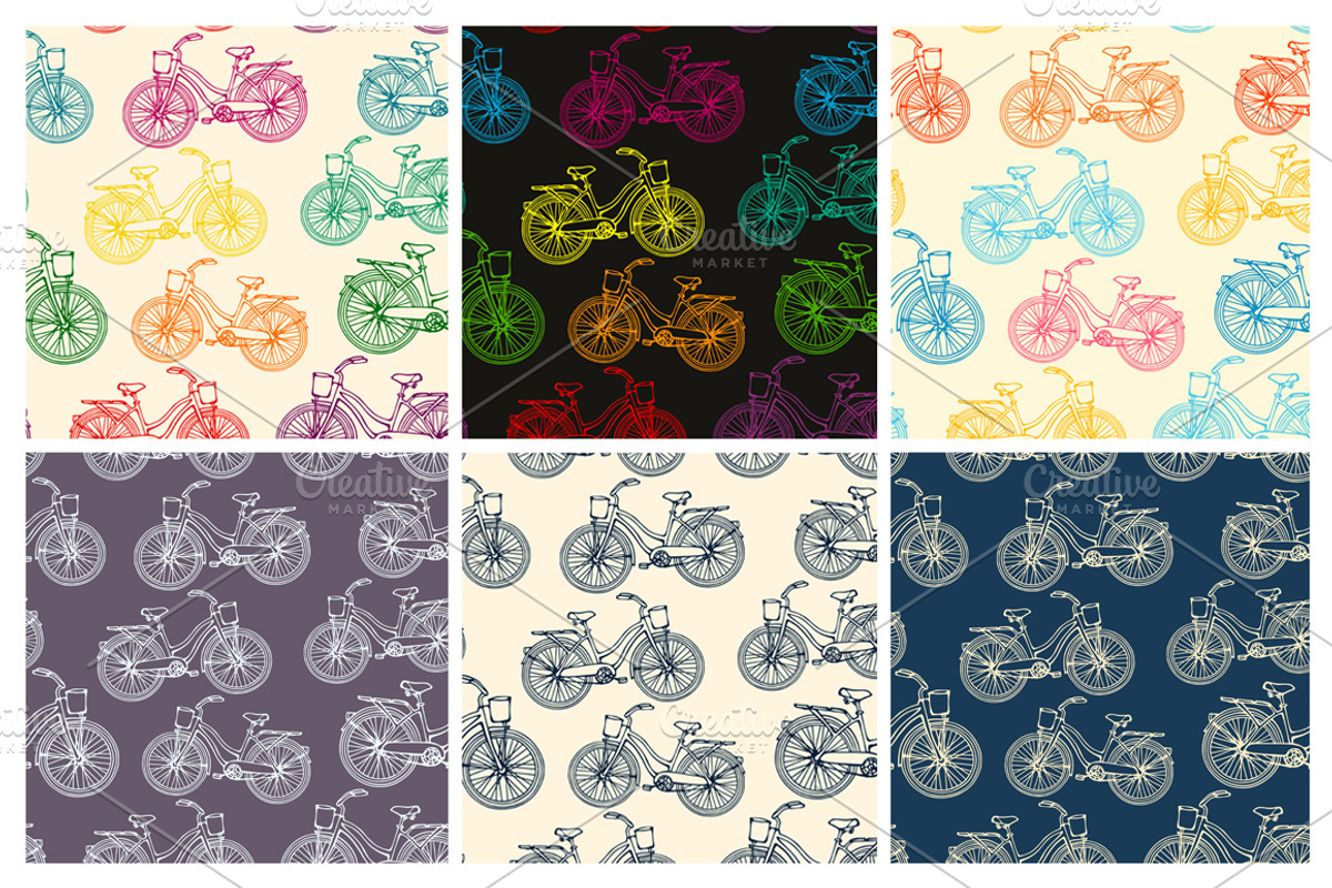 28 Bicycles seamless patterns set, a Pattern Graphic by IreneArt illustrations (Photo 4 of 5)