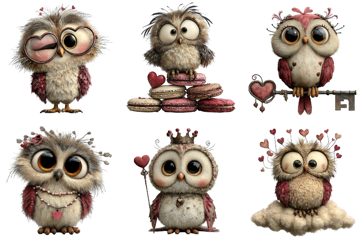 Whimsical Valentine Day Owl Clipart, an Illustration by DreamArtGraphic (Photo 2 of 4)
