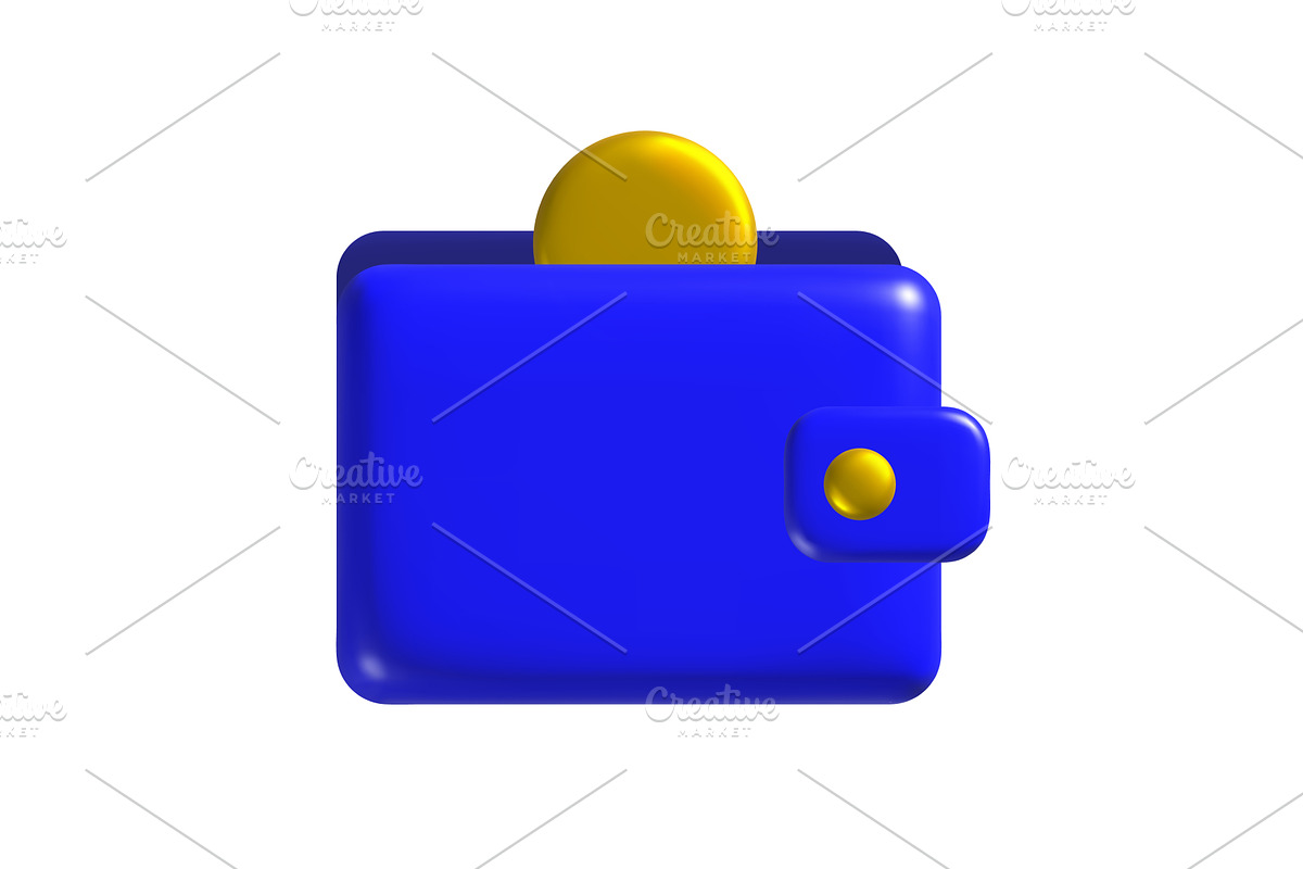 A blue wallet holds a gold coin, an Object Illustration by Woters little shop