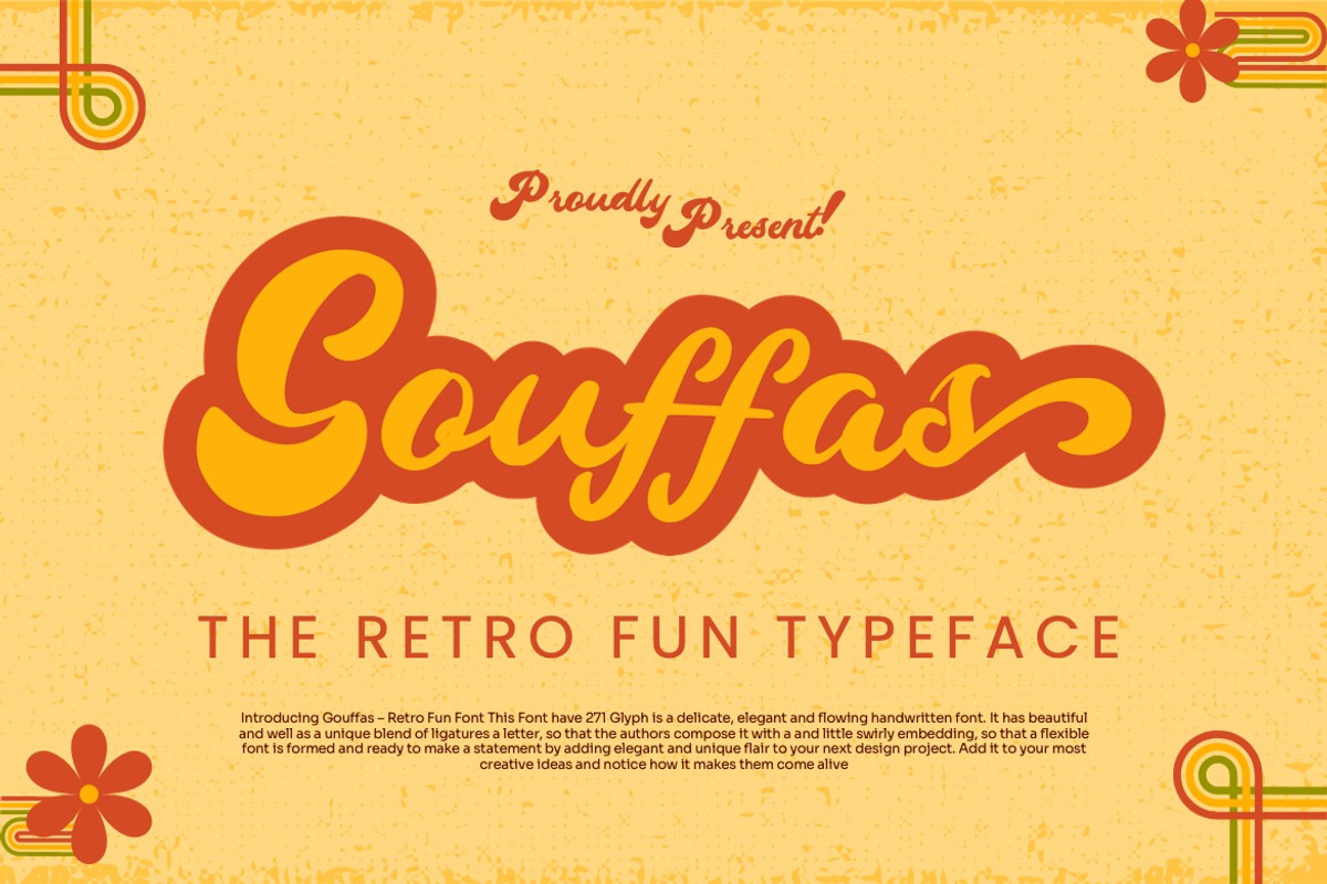 Gouffas - Retro Fun Font, a Handwritten Font by Dhabee (Photo 2 of 16)