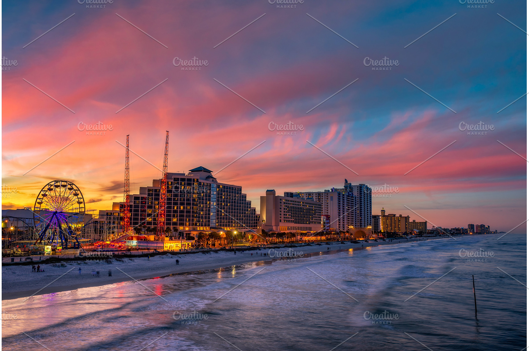 Colorful sunset above Daytona Beach, an Architecture Photo by Nick Fox