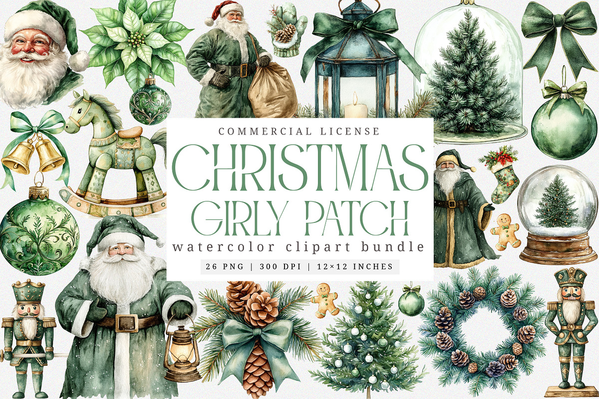 Vintage Green Christmas Winter PNG, an Illustration by SinaCreation (Photo 1 of 7)