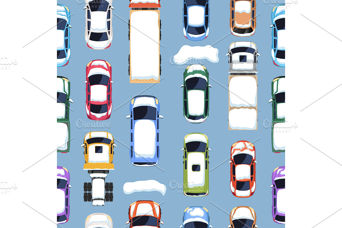 Winter cars and trucks top view, a Pattern Graphic by Yayasya (Photo 1 of 3)