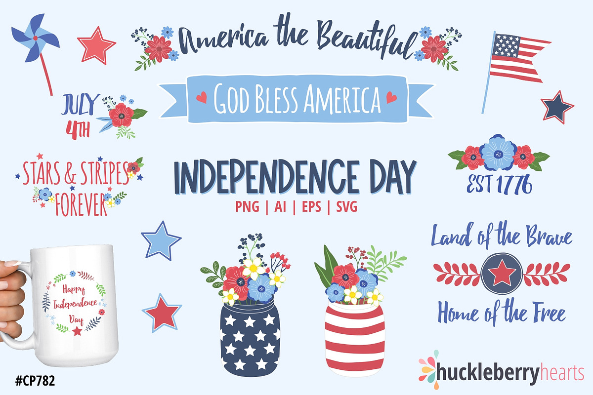 Independence Day Clipart and SVG, an Illustration by Huckleberry Hearts (Photo 1 of 2)