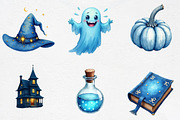 Watercolor Blue Halloween Clipart, an Illustration by CrexoraLab (Thumbnail 5 of 5)