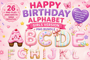 Happy Birthday Alphabet PNG, an Object Illustration by Tanya Kart