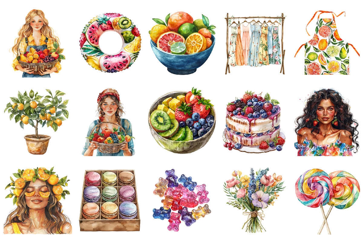 Watercolor Summer Vibe Clipart, an Illustration by Design Market (Photo 3 of 5)