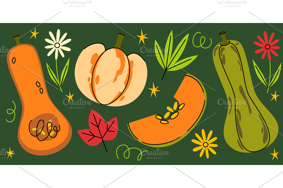 Harvest pumpkin doodle set, a Food Illustration by art PVP - market