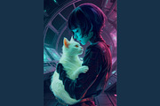 Cyberpunk Girl Cat Clipart, a Person Illustration by StockVerse Creative (Thumbnail 3 of 4)