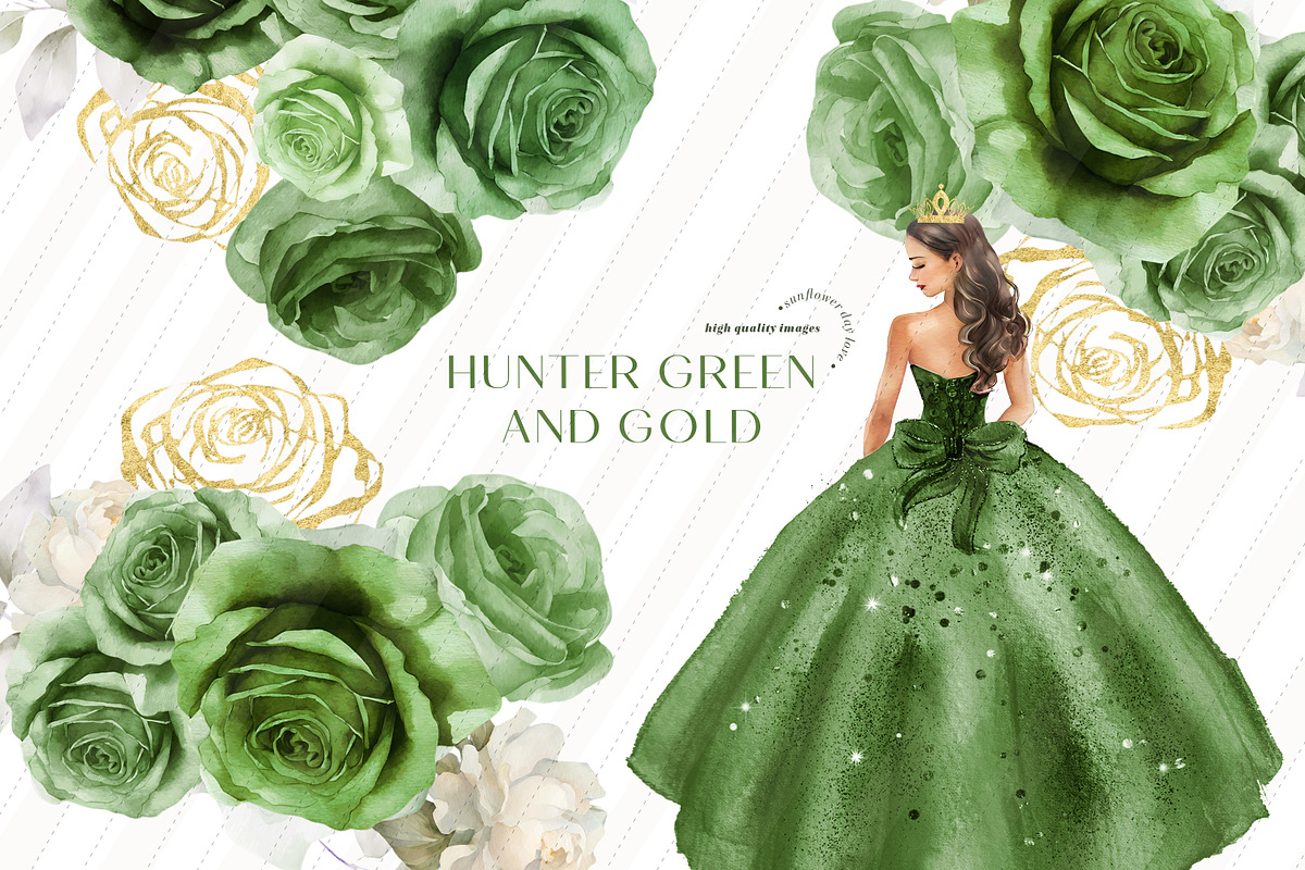 Hunter Green Gold Princess Clipart, an Illustration by Sunflower Day Love (Photo 2 of 4)